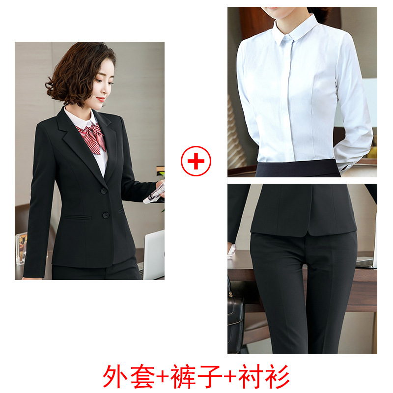[B] 검은 세트 + 흰 셔츠 + 검은 바지