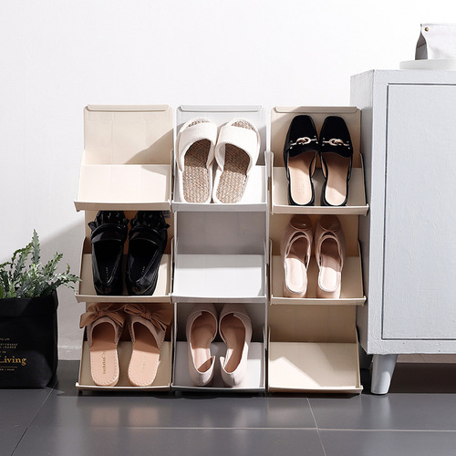 北欧组装塑料简易鞋架家用 多层可叠加小鞋柜省空间防尘鞋子收纳