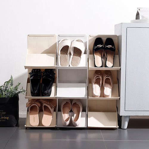 Nordic assembled plastic simple shoe rack for home multi-layer stackable small shoe cabinet to save space and dust-proof shoe storage