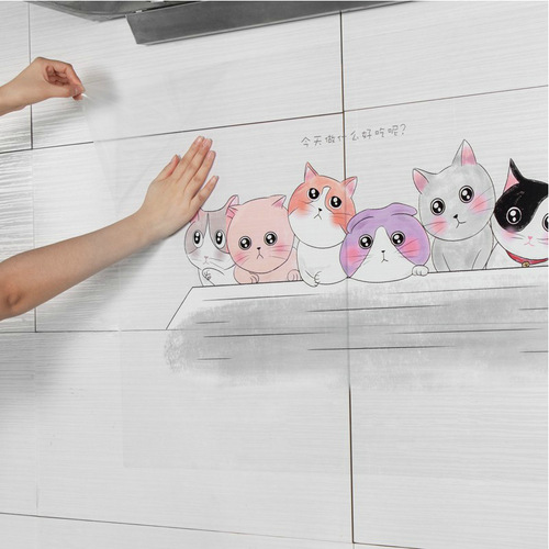 Kitchen oil-proof sticker self-adhesive paper household stove high temperature oil smoke sticker cartoon oil-proof waterproof wall sticker tile sticker