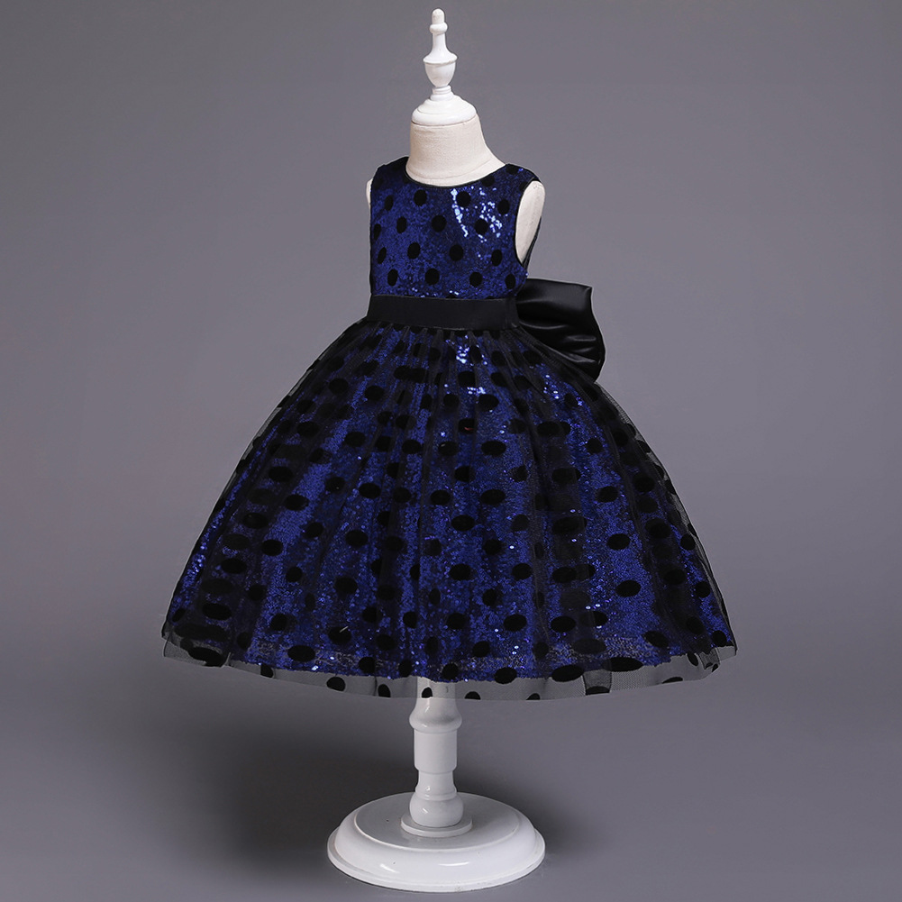 跨境儿童亮片礼服女童新款波点连衣裙大蝴蝶结公主蓬蓬裙一件代发