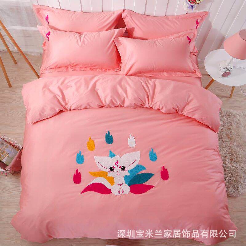 2019新款厂家直销全棉四件套纯色毛巾绣批发一件代发春夏四季儿童|ru