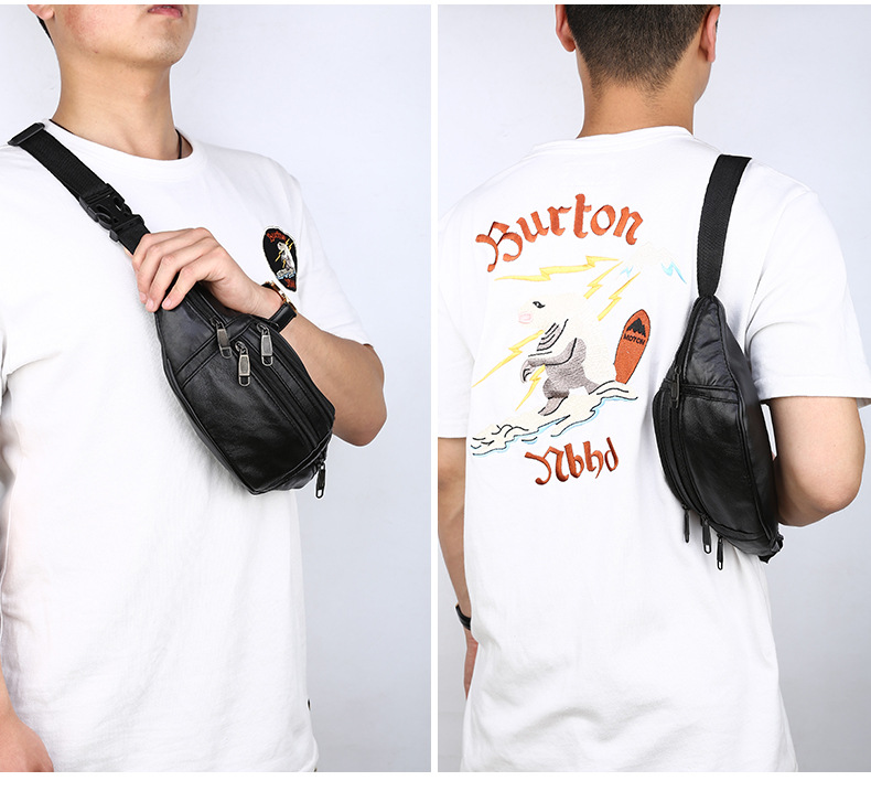 Men's Solid Color Pu Leather Zipper Fanny Pack display picture 5