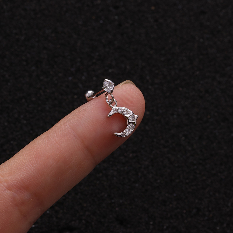 Cross-Border New Stainless Steel Screw Earrings European and American Zircon-Inlaid Pendant Ear Bone