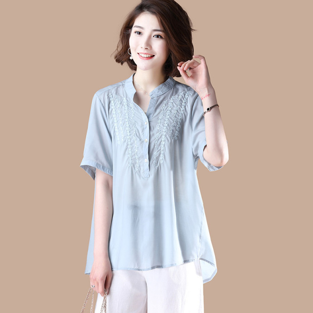 embroidered dress summer dress tidal collar shirt short sleeves