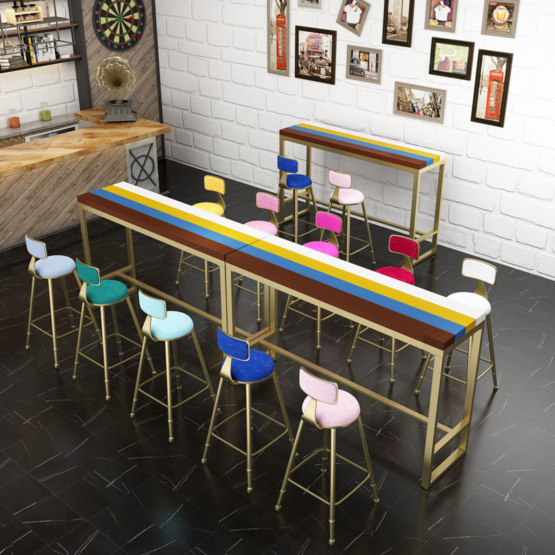 Nordic Marble Bar Table Solid Wood Bar Table and Chair Combination Wall Bar High-foot Table Long Table Household Small Bar Counter