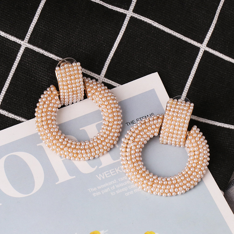 Fashion Geometric Round Micro Inlaid Pearl Earrings Women's Jewelry Wholesale display picture 4