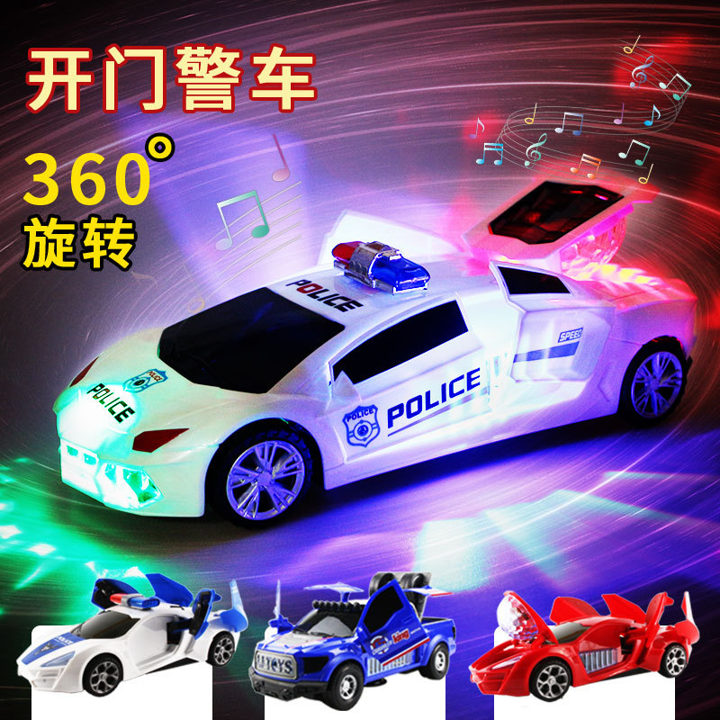 特技电动跳舞玩具警车万向灯光音乐360°旋转变形开门汽车地摊爆款