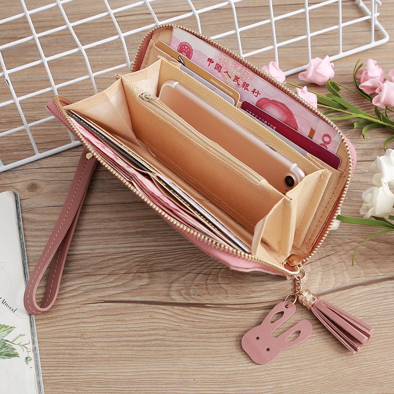 93g Weight Polyester Lining Material Zipper Closure Type Business Occasion Pu Leather Material Solid Color Pattern Women'S Gender Square Shape Dark Grey, Grey, Rose Red, Pink, Green, Blue, Yellow, Black Color Korean Printing Medium Long Single Pull Wallet Wholesale 21