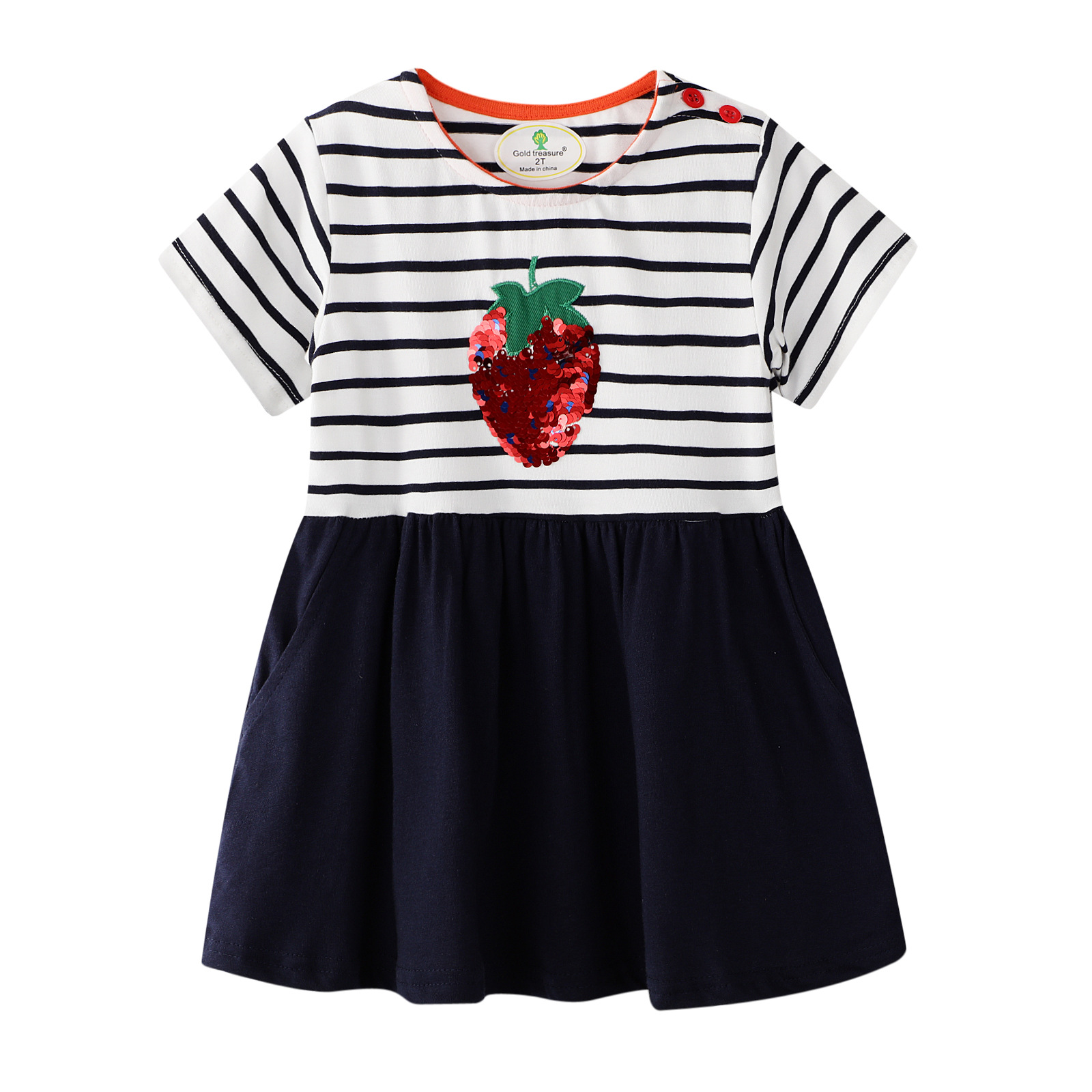 summer New products Europe and America brand Sequins Children Skirt Short sleeved Girls dress pure cotton Weaver Children Skirt 2019