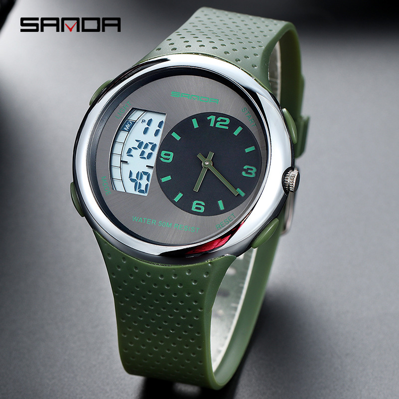 SANDA 763 impermeable multifuncional al aire libre reloj deportivo para jóvenes reloj electrónico de cuarzo de doble movimiento para hombres