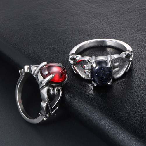 European and American trend hollow love gemstone finger personalized couple ring titanium steel jewelry wholesale SA666