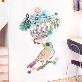 个性彩绘艺术墙贴纸创意时尚客厅卧室音符鸟儿自粘可移除墙纸贴画