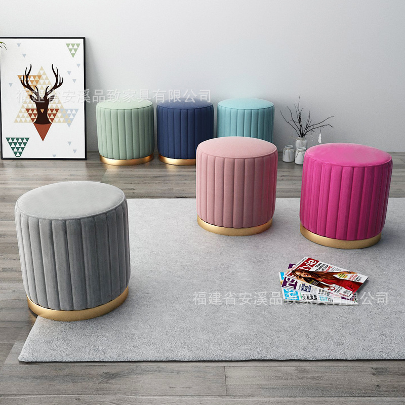 現代簡約換鞋凳子 布藝圓形沙發凳 家用客廳KTV酒吧咖啡廳小凳子