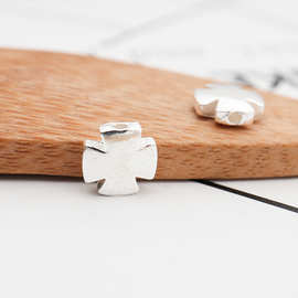 新款S925纯银饰品 光面十字形隔珠 手工DIY串珠材料手链编织配件