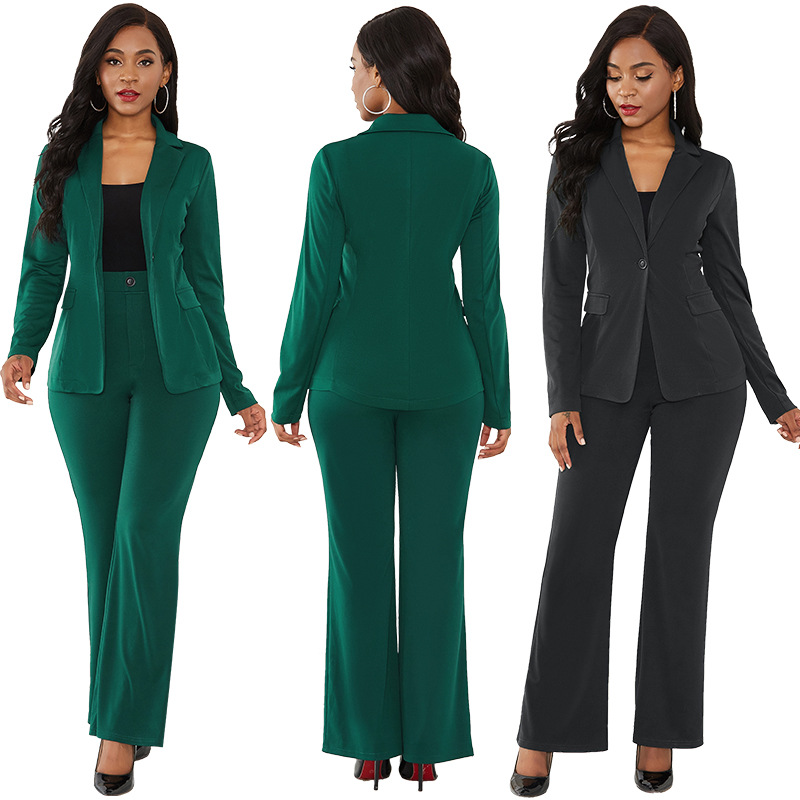 Elegant Women's Suit Set – Professional Blazer & Pants For Office & Evening (S-XL, Black/Green) | European Business Attire​_ecoleips.com