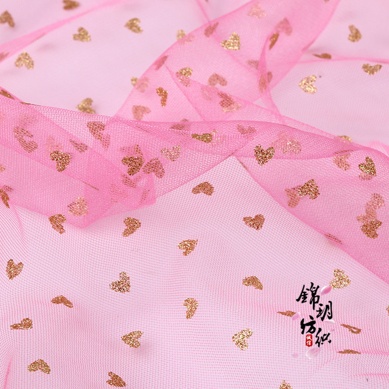 撒金桃心网纱布料洒金亮片网纱面料童裙连衣裙蓬蓬裙时装布批发