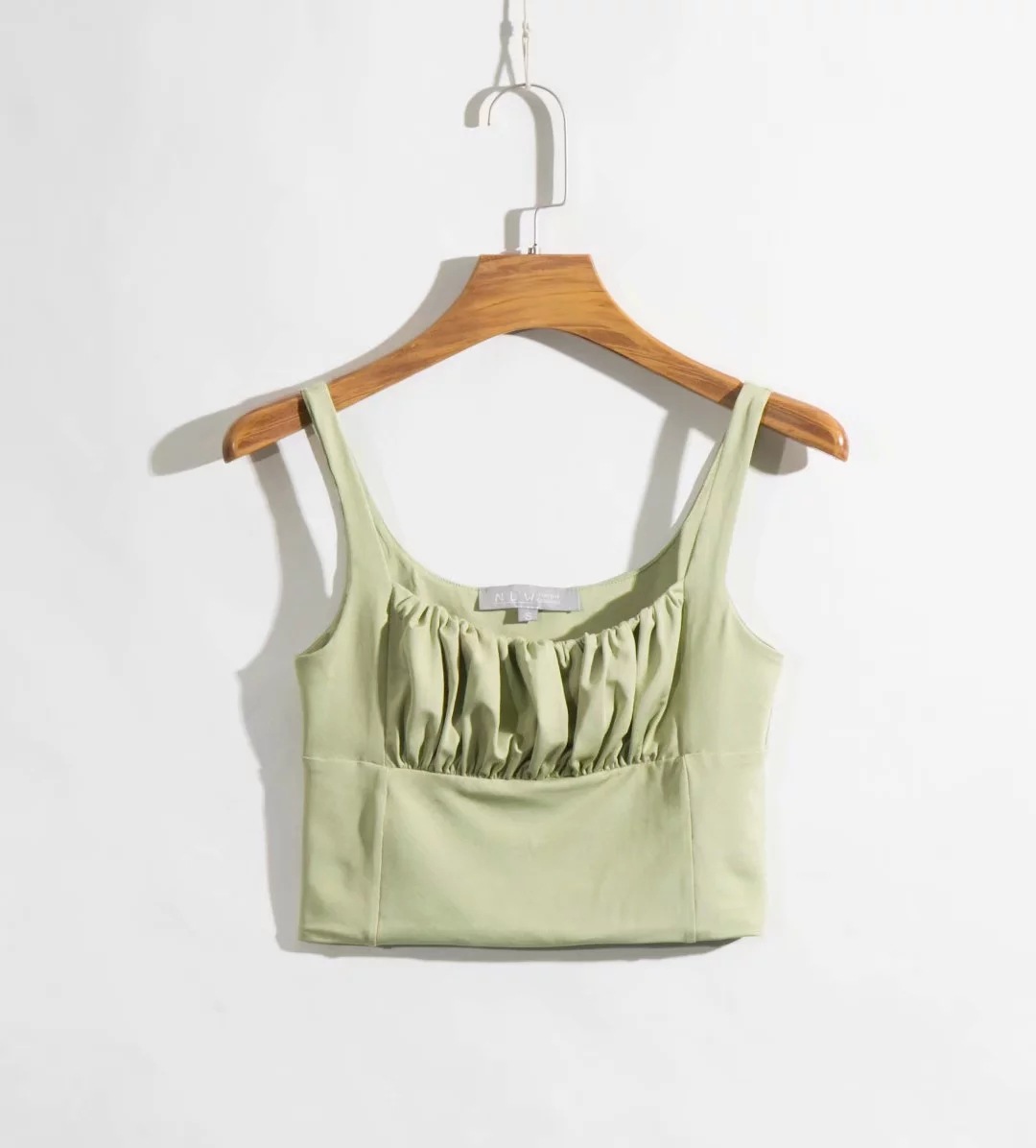 solid color square collar pleated crop camisole NSZQW126455