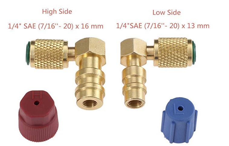 R12R22螺纹1/4SAE接口转换成R134A高低压弯公接头转换嘴1316LH-90