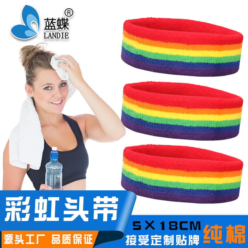 棉彩虹头带 男女运动吸汗舞蹈跑步导汗带发带护头巾跨境厂家批发|ms