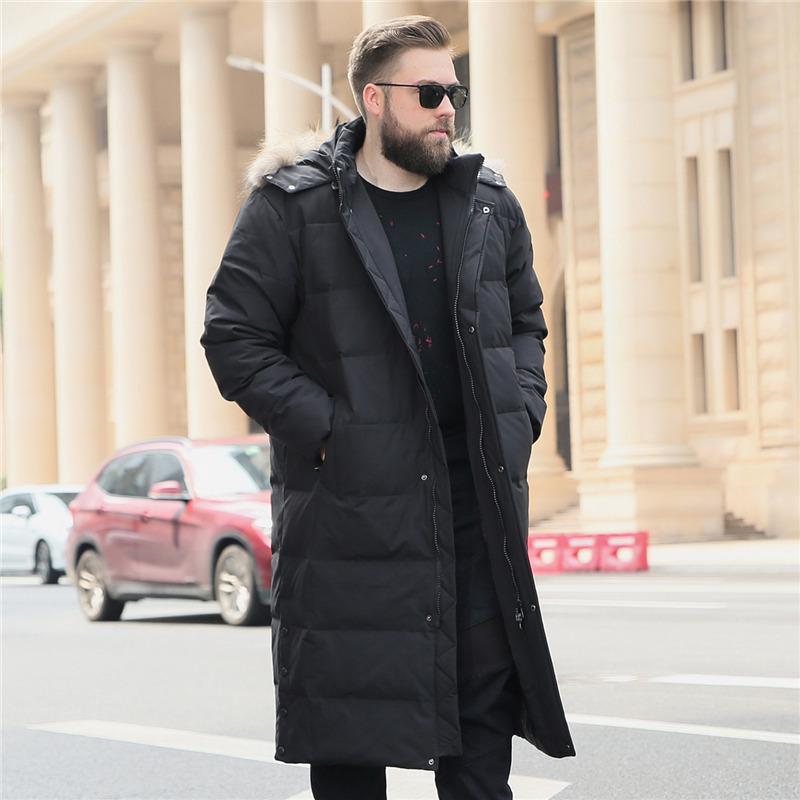 冬季男士大码加长款男式毛领加肥加大号胖子肥佬立领白鸭绒羽绒服|ms