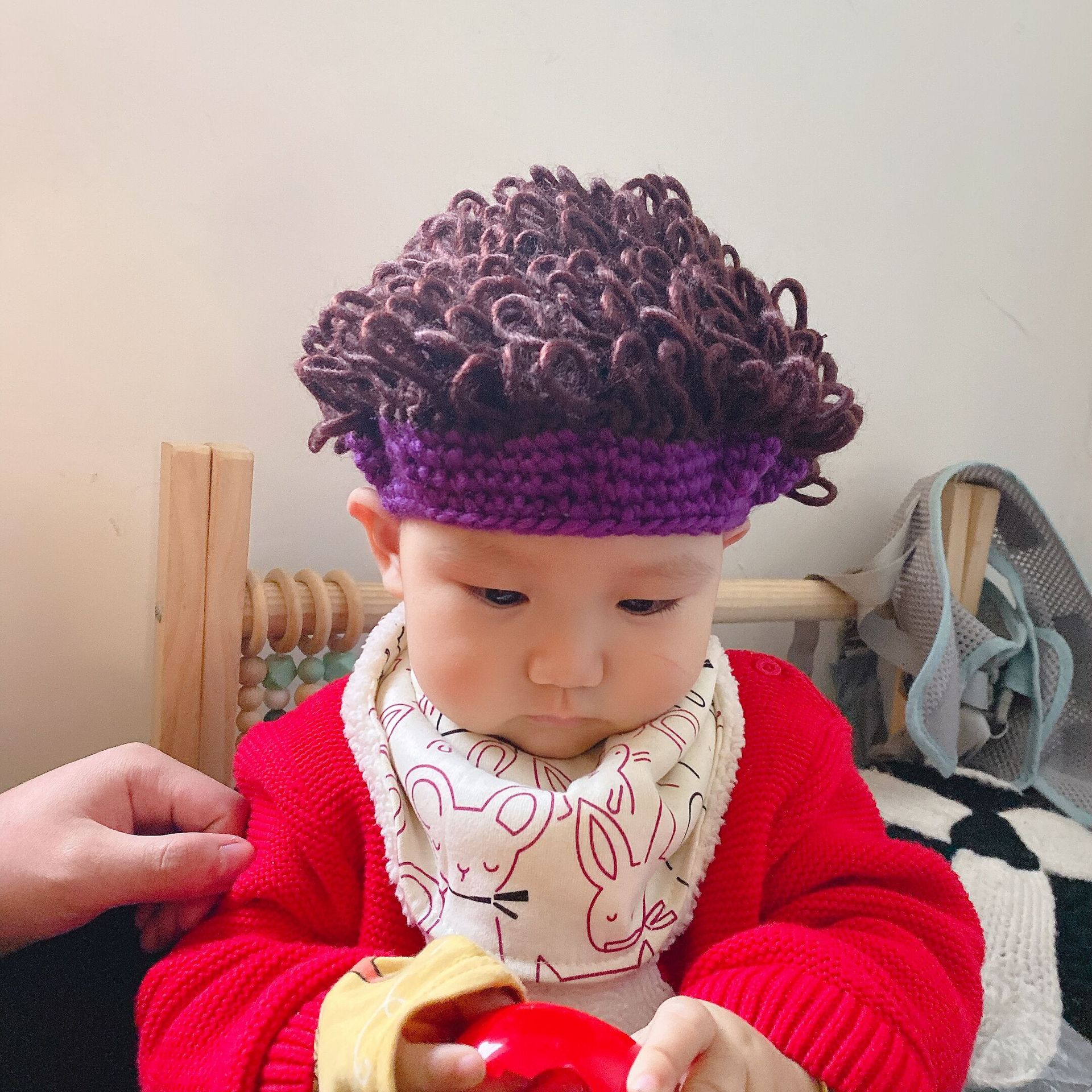 婴儿秋冬帽子可爱卷发帽 男女宝宝假发爆炸头个性搞怪毛线帽批发-阿里巴巴