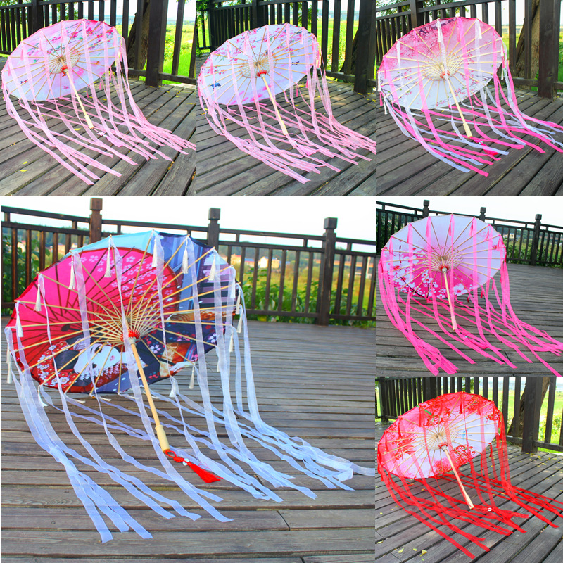 古代防雨流蘇飄帶傘古風漢服女走秀演出道具舞蹈傘網紅拍攝油紙傘