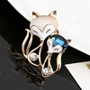 Fashionable metal crystal, brooch lapel pin, high-end accessories, pin, Korean style, fox, raccoon, cat's eye