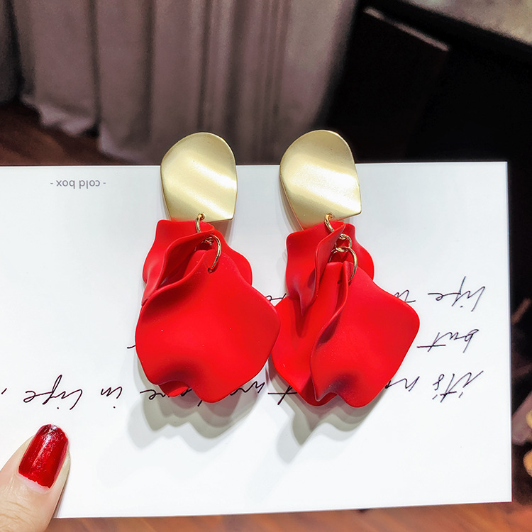 Flower Pattern Korean Fashion Geometric Rose Flower Exaggerated Long Alloy Earrings