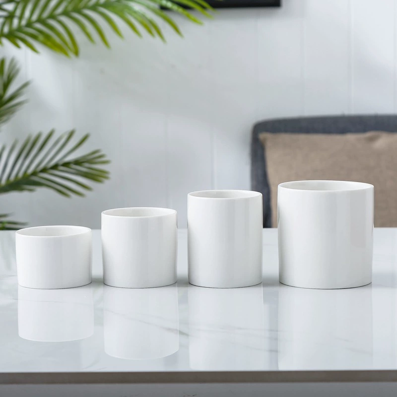 Простой белый керамический цветочный горшок мясистое зеленое растение имитация цветка цилиндрический Цветочный Горшок Офис Дом Садоводство оптом