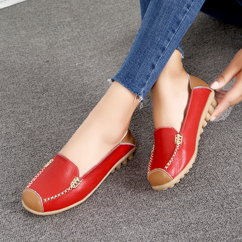 Spring and Summer New Large Size Leather Shoes Nurse Shoes Lace-Up Flat Casual Comfortable Shoes