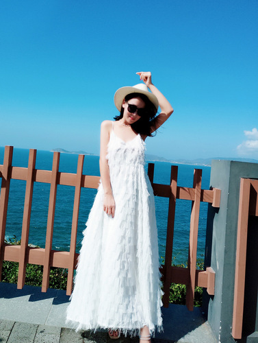 Parent-child summer wear  new style beach skirt seaside vacation white suspender backless feather long skirt dress