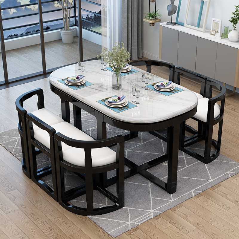 Factory Direct Small Apartment Internet Celebrity Invisible Dining Table Marble Countertop Dining Table and Chair Combination Soft Solid Wood Simple Household