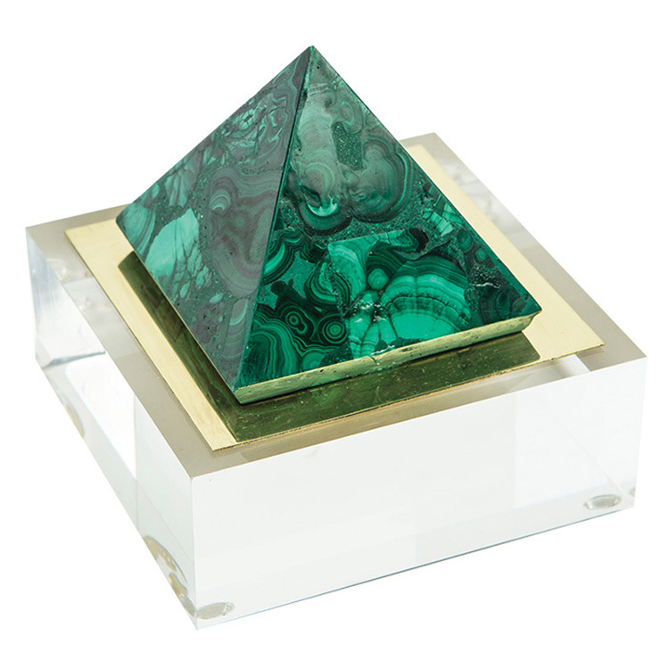 正方形透明亚克力石头化石宝石展示方块 镶嵌黄铜底边框