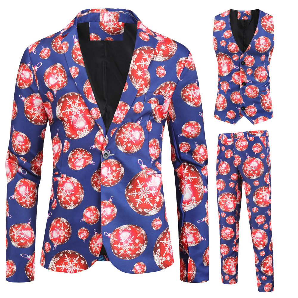 2019 foreign trade men's new casual suit three piece suit men's slim fit Christmas printed suit set