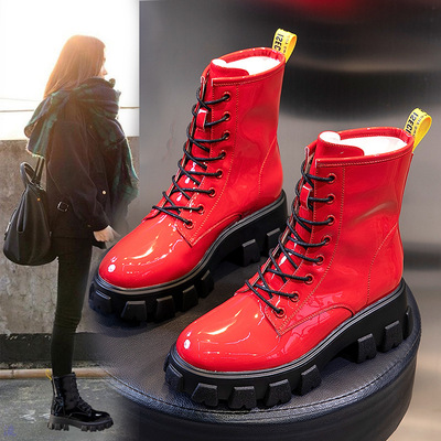 秋冬季2019新款马丁靴女时尚百搭粗跟真皮短靴英伦风中筒靴子女潮|ru