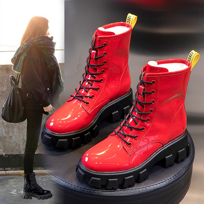 秋冬季2019新款马丁靴女时尚百搭粗跟真皮短靴英伦风中筒靴子女潮|ru