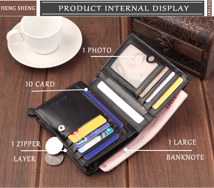 Men's Wallet Short Rfid Anti-degaussing Wallet Buckle Zipper Bag Dollar Clip Anti-theft Brush display picture 16