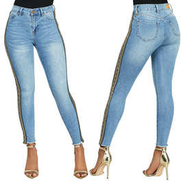 跨境 HSF2040 欧美时尚百搭弹力高腰女式牛仔裤铅笔小脚裤  新款