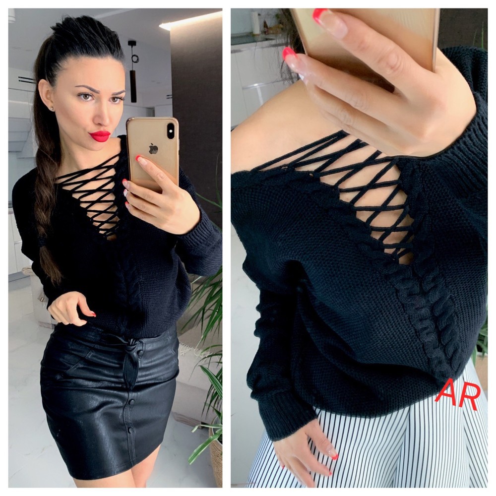 Solid Color Lace-Up Halter Double-Sided Sweater NSJXW106474