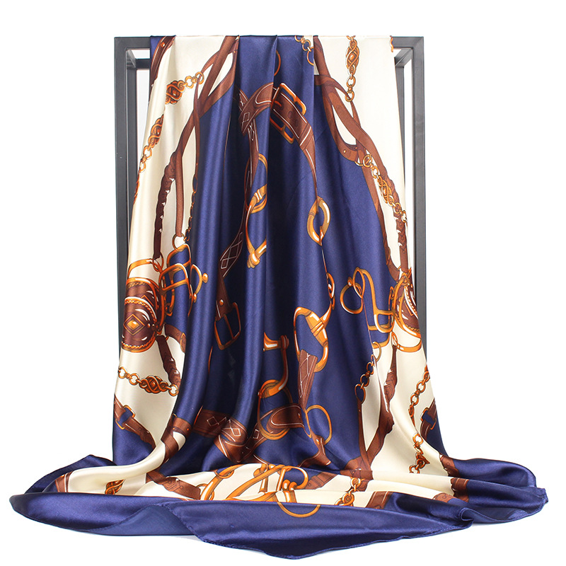 Daily Occasion Satin Material Chains Print Pattern Women's Retro Chains Print Satin Printing Silk Scarf