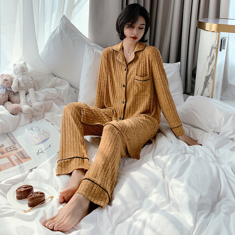 19 Autumn and Winter New Thickened Long-Sleeve Loungewear, Women's Fleece Pajamas, Trendy Korean-Style Home Wear