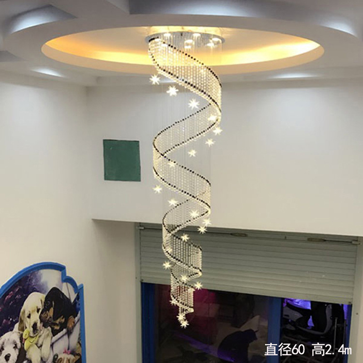 复式楼梯吊灯现代简约北欧别墅旋转楼梯间水晶吊灯楼梯灯长吊灯-阿里巴巴