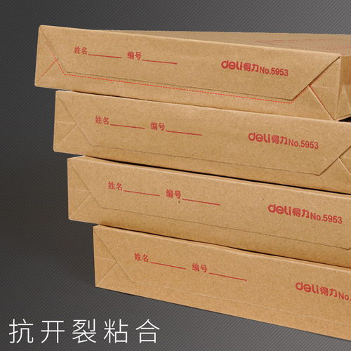 Deli 5953 kraft paper file bag office document storage A4 thickened file bag wholesale large capacity 10 pack