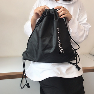Lightweight Sporty Simple Personalized Bag Korean-style Canvas Waterproof Drawstring Single Shoulder Dual-purpose Large Capacity Backpack