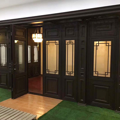 園林別墅複古鋁合金門窗 新中式別墅 斷橋隔熱壹體別墅平開門窗