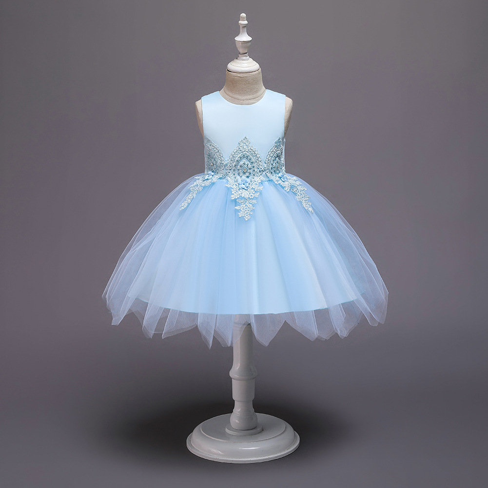 New Children's Dress Princess Dress Girls Wedding Dress Puffy Net Yarn Flower Girl Dress With Bow Veil display picture 12
