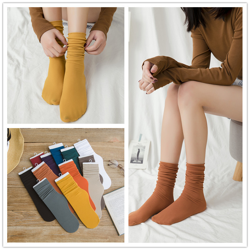 Female Japanese solid color long tube socks