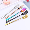 Tableware 304 stainless steel Korean long -handle colorful spoon spoon, titanium plating thickened long handle fork, restaurant hotel tableware