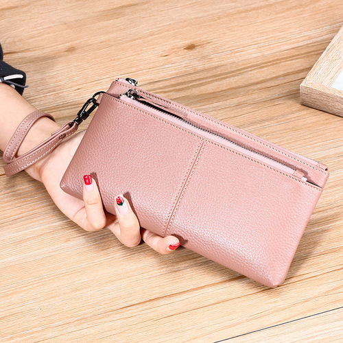 Natural leather fashion women's clutch bag with zipper mobile phone wallet function women's clutch bag